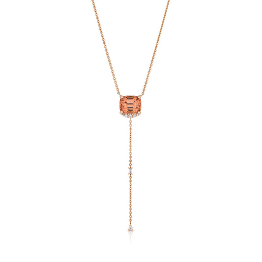 18k Yellow Gold Peach Tourmaline Lariat and Diamond Necklace