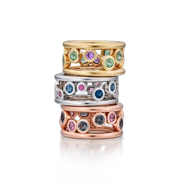 Platinum 'bubbles' Teal Sapphire and Pink Spinel Band