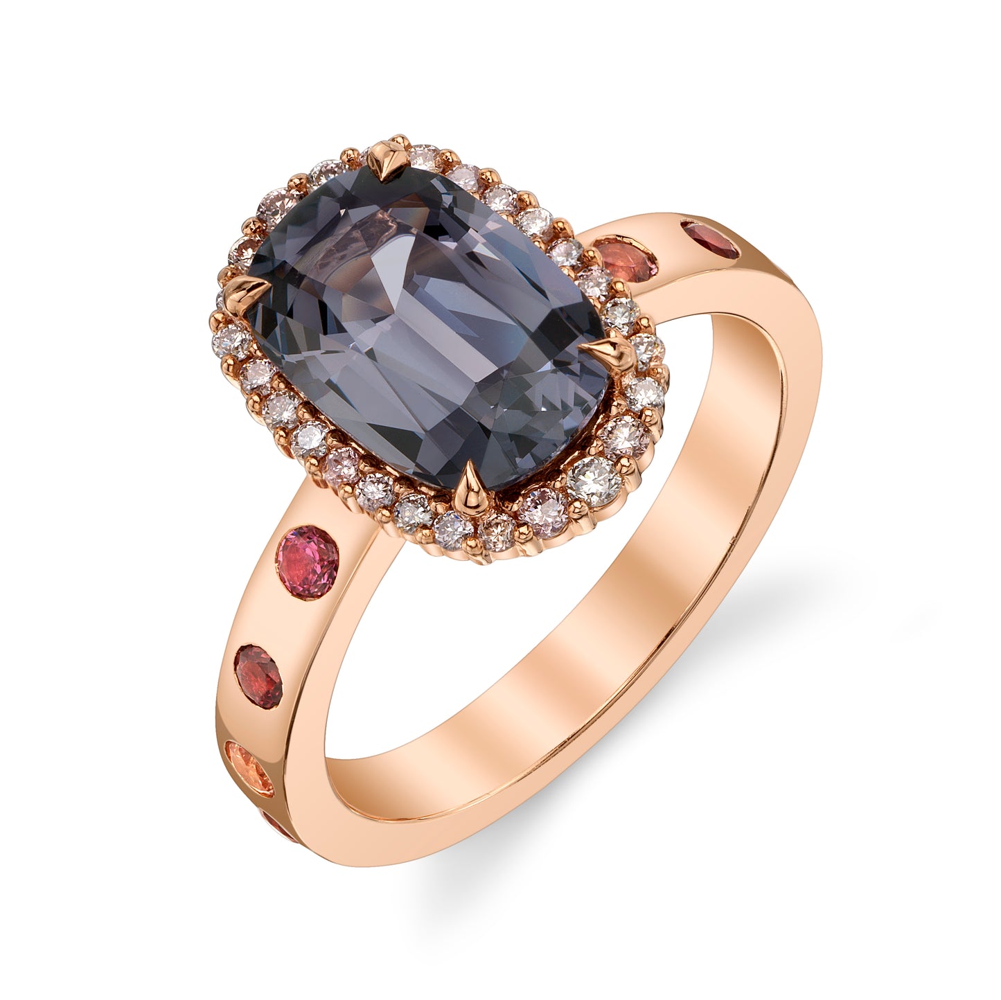 Untreated Burmese Spinel Ring with Pink Diamond Halo