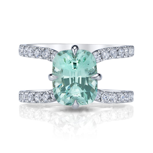 Untreated Nigerian Green Beryl and Diamond Ring