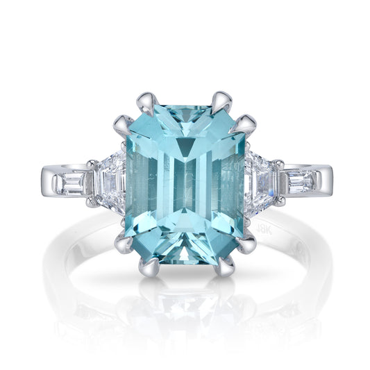 No Heat Nigerian Aquamarine Emerald Cut Ring