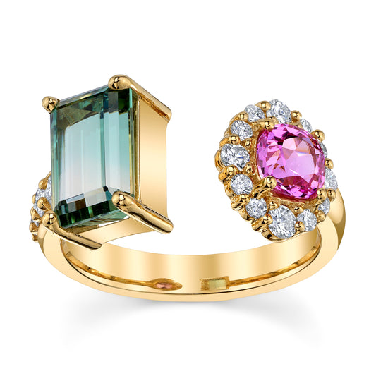 Untreated Bi-Color Tourmaline and No Heat Pink Sapphire Ring