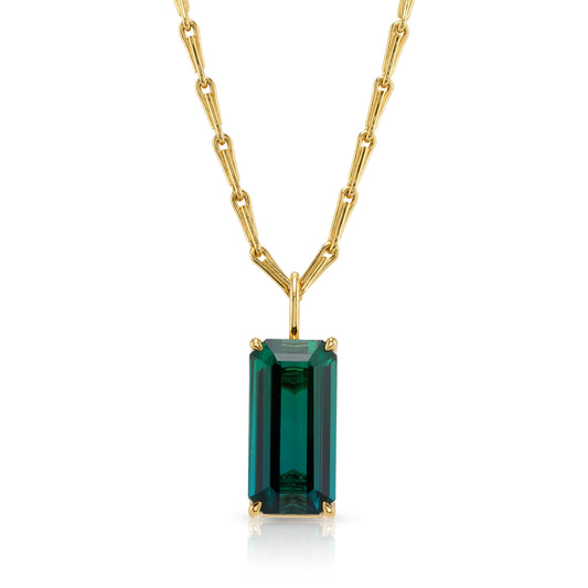 Untreated Emerald Cut Green Tourmaline Necklace