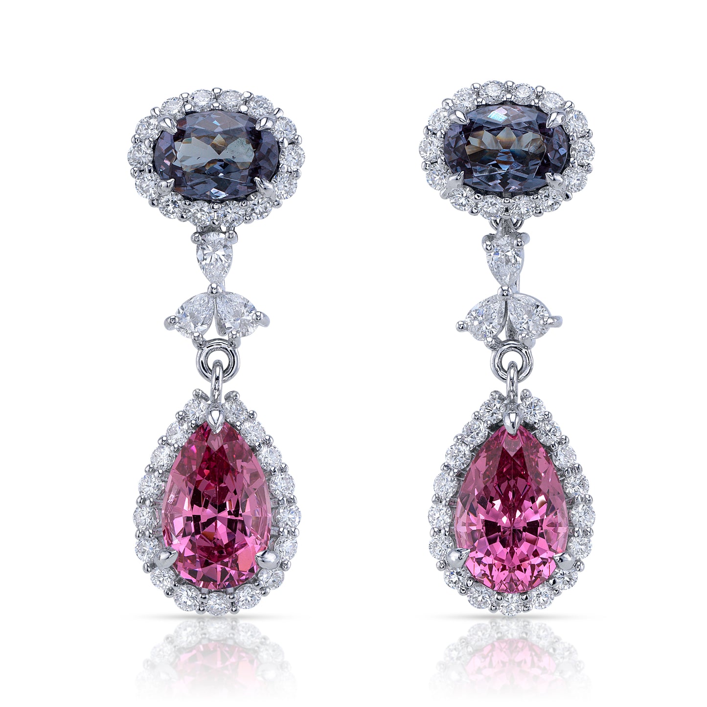 Color change Garnet and Pink Pear Shape Spinel Drop Earrings